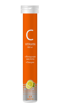 Витамин С с глицином и янтарной кислотой, 900 мг, таблетки шипучие, со вкусом лимона, 17 шт.